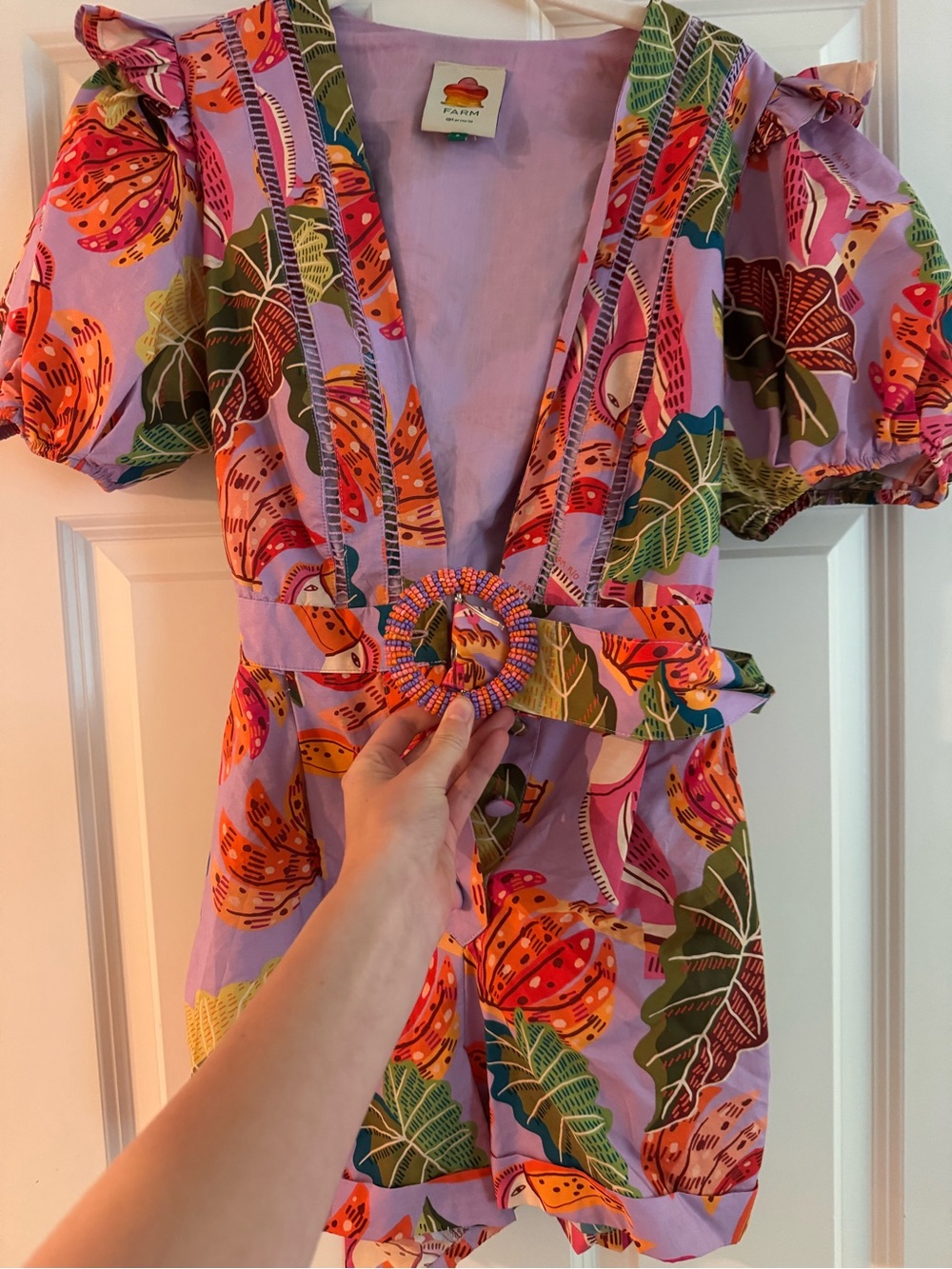 FARM Rio Lavender and Multicolor Tropical Print Dress